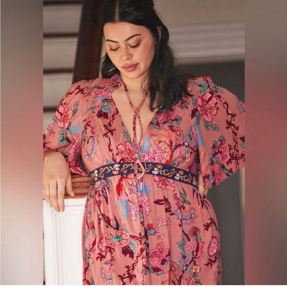 Anthropologie Ruffled Embroidered Maxi Dress Size XS - Picture 7 of 8